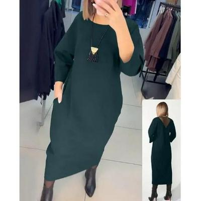 Женское однотонное платье с карманами и длинными рукавами с круглым вырезом, осень/зима 2023