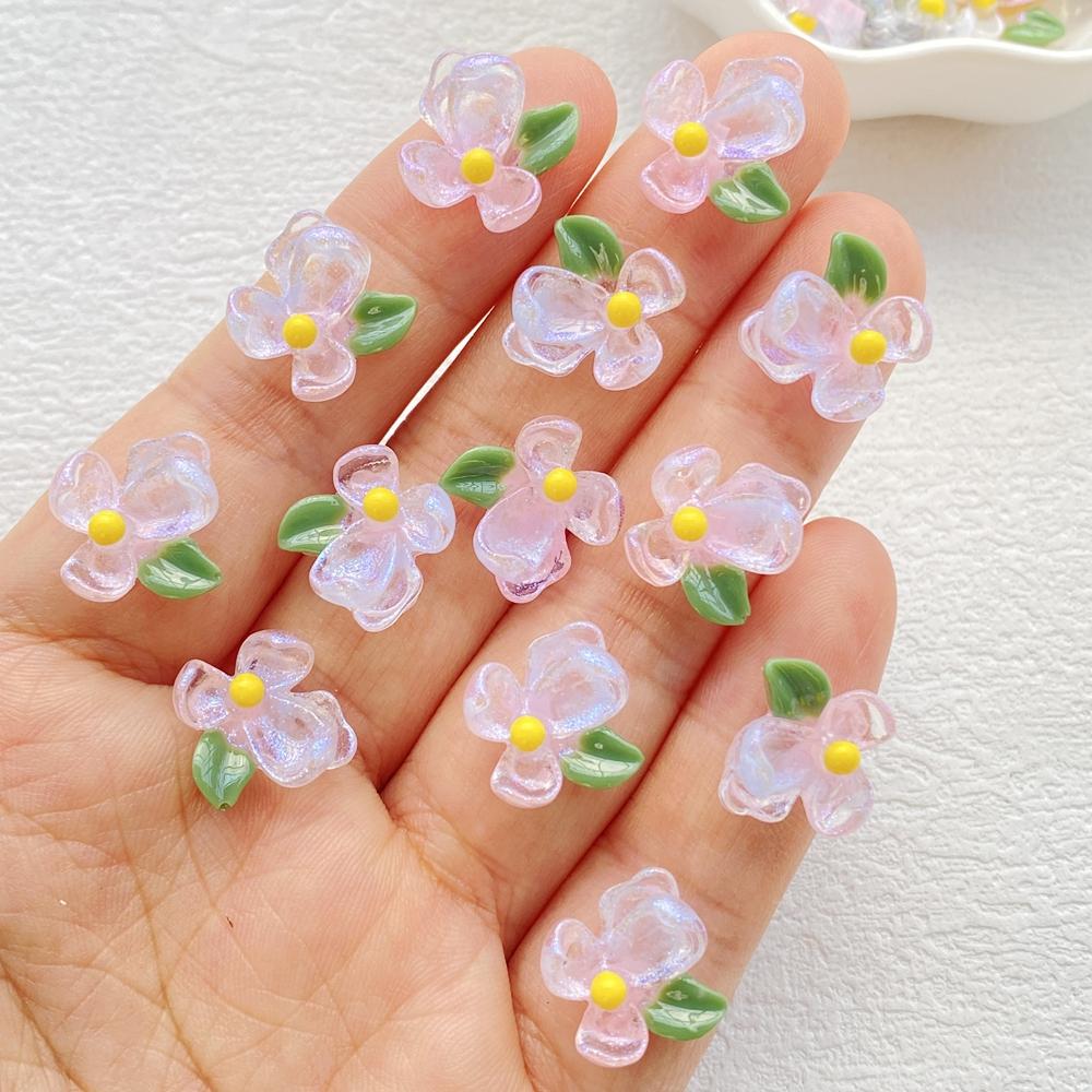 50Pcs Cute Cartoon Mini Colorful and Shiny Flowers Nail Art Resin Designer Charms DIY Craft For Nail 3D Decorations Jewelry