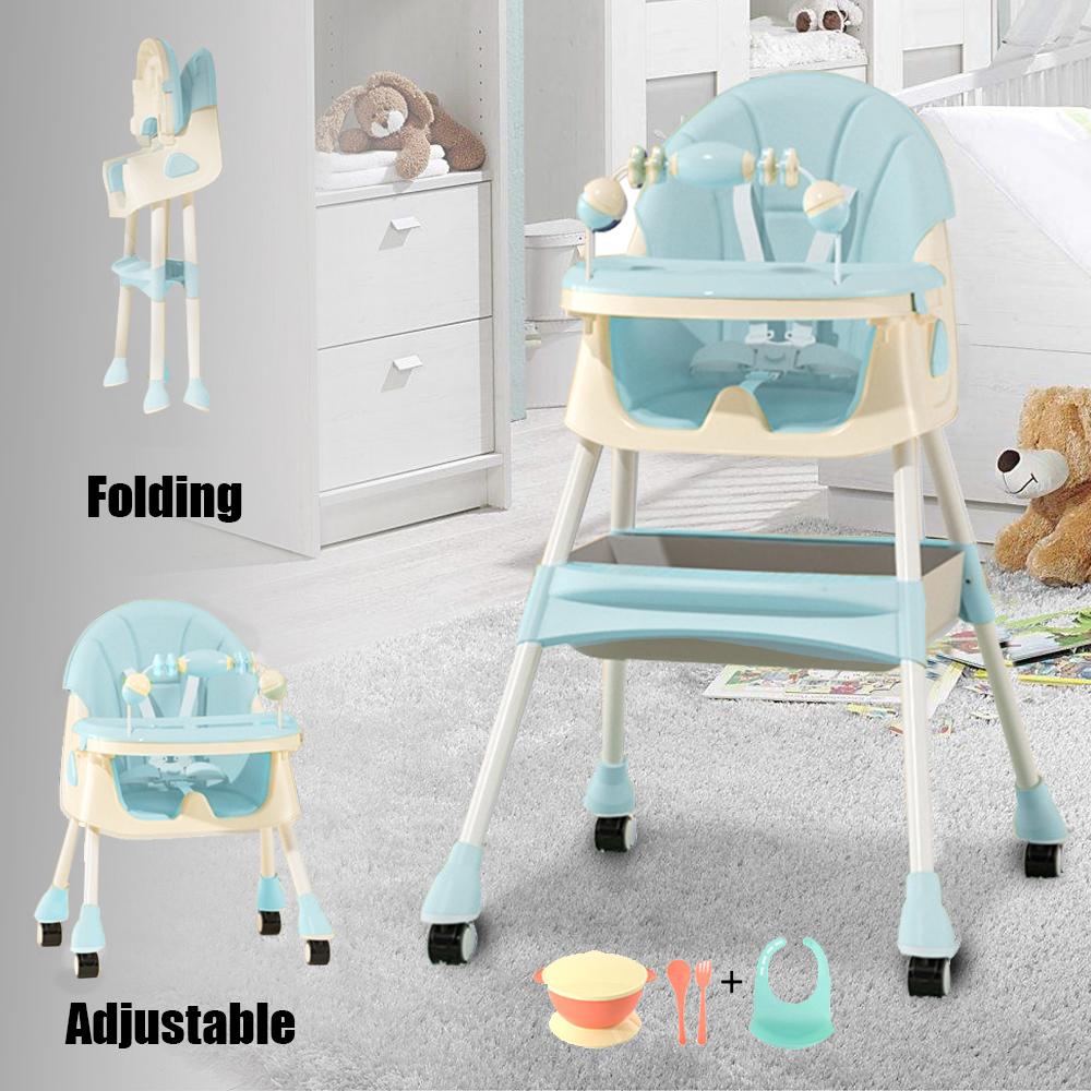 Foldable Baby High Chair 4-in-1 Foldable Reclining Feeding Table Chair Seat 7 Heights With Toyrack Easy To Clean Feeding