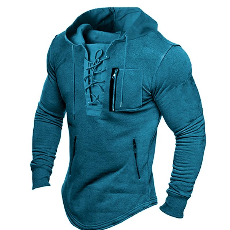 Men's Hooded Zip-Up Sweatshirt with Chest Pocket, Military Green, Olive, Brown, Gray, Black