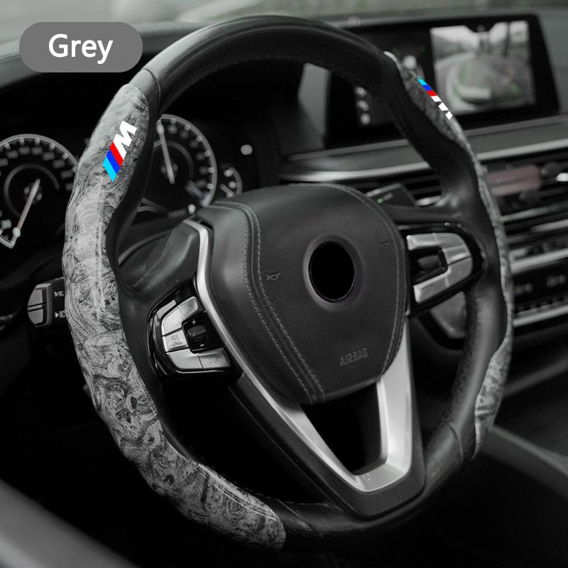 BBJX7 2Pcs Car Non-Slip Steering Wheel Cover Protection For BMW 50th M Sport M3 M4 M5 E36 E39 E46 E60 E90 F15 F20 G30 X1 X3 X5 X7 Logo