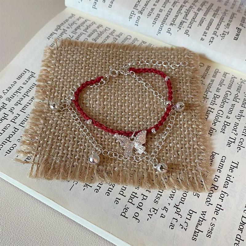 Регулируемые Красные Веревочные Браслеты-Бабочки Для Женщин Девушек Простые Двухслойные Браслеты-Бабочки Аксессуары Украшения Подарки