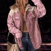 Women's  Corduroy Shawl Jacket Long Sleeve Buckle Color Matching Hooded Jacket With Pocket