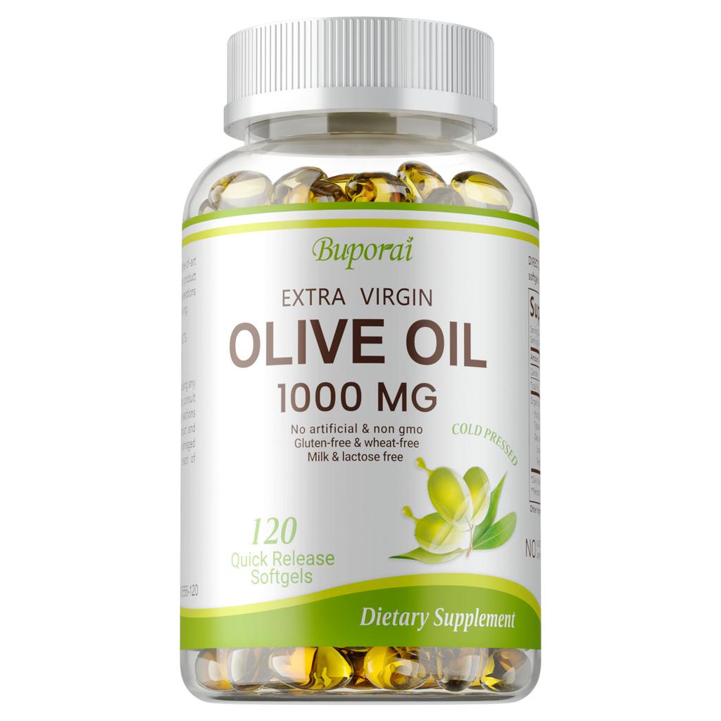 Extra Virgin Olive Oil Capsules, 1000mg, natural plant-based nutrition, immune support, suitable for adults.