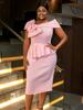 Женское розовое облегающее вечернее платье большого размера с элегантным вырезом-лодочкой и бантом