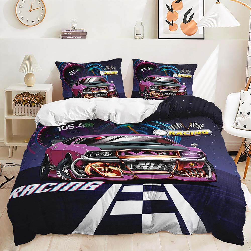 Комплект постельного белья для дома с 3D-гоночным узором, пуховый пододеяльник суперкара, комплект постельного белья для комнаты мальчика, полноразмерная односпальная/двуспальная кровать EU135 * 200, домашнее украшение
