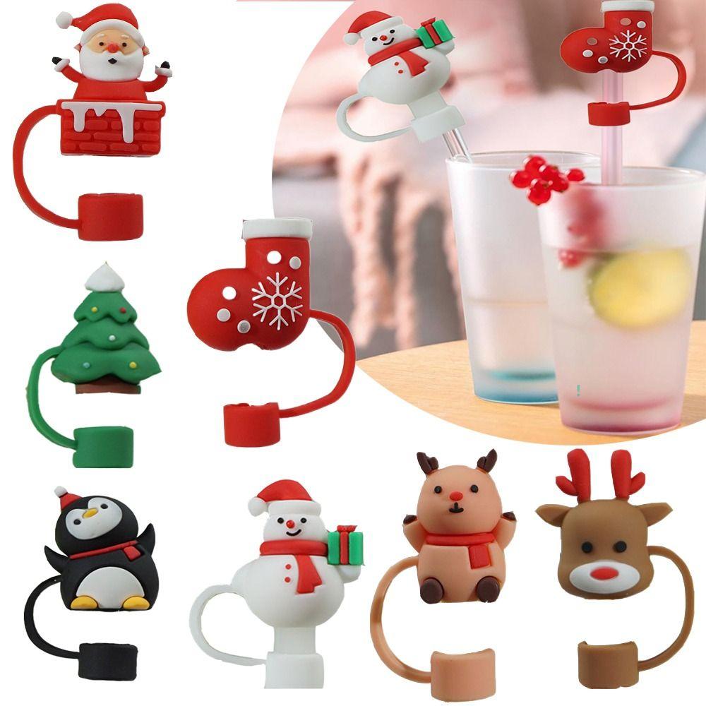 Cute Christmas Soft Drinking Straw Cap Dustproof Cover Silicone Straw Sleeve Dustproof Cap Straw Toppers Spill Proof Stopper