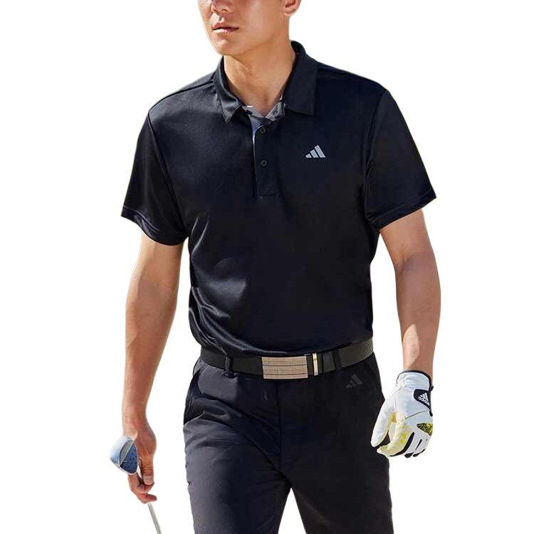 Adidas Однотонная мужская рубашка-поло с логотипом черного цвета IA5446