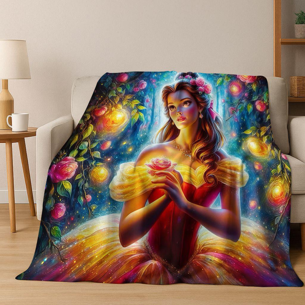 3D Beauty and The Beast Lovely Cartoon Flannel Blanket,Warm and Cozy Soft Throw Blanket for Home Bedroom Bed Sofa Cover Gift Kid
