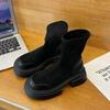 Зимние женские короткие сапоги на платформе, модные замшевые ботильоны без застежек, элегантные женские уличные ботинки с толстой подошвой, модель 2024