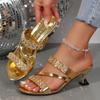 Мода Роскошь Золото Кристалл Высокие Каблуки Женские Сандалии Слипоны Большой Размер Туфли для Платья Летние Женские Каблук-рюмочка Гладиаторские Сандалии Женские