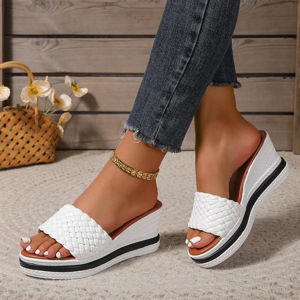 Модные женские сандалии на танкетке, тренд, сандалии с круглым носком и толстой подошвой, новинка лета 2025, женские легкие пляжные туфли на платформе