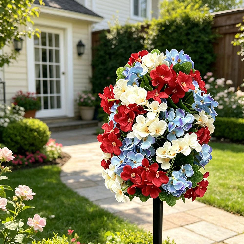 DIY Patriotic Hydrangeas with Sturdy Stem for Outdoor For 4th of July Decor Garden Patio Lawn Decoration 52x25CM