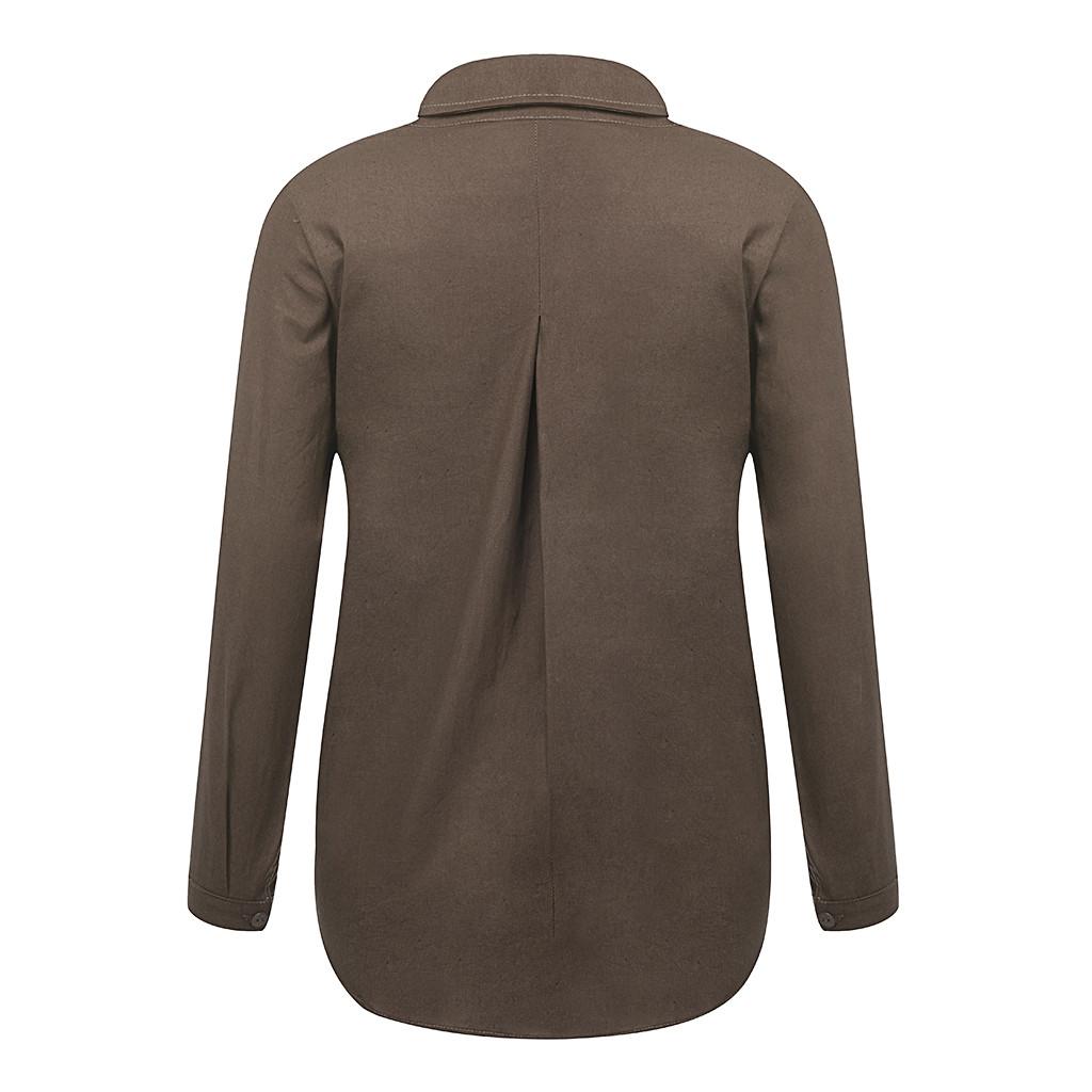 Модная женская хлопковая льняная повседневная однотонная футболка с длинными рукавами на пуговицах, блузка, топы