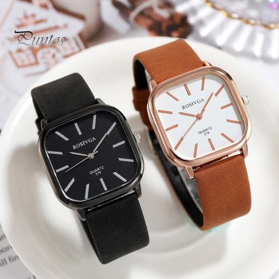 Square Quartz Watch Simple Elegant Adjustable Men Lady Minimalistic Design Anti-rust Faux Leather Quartz Watch