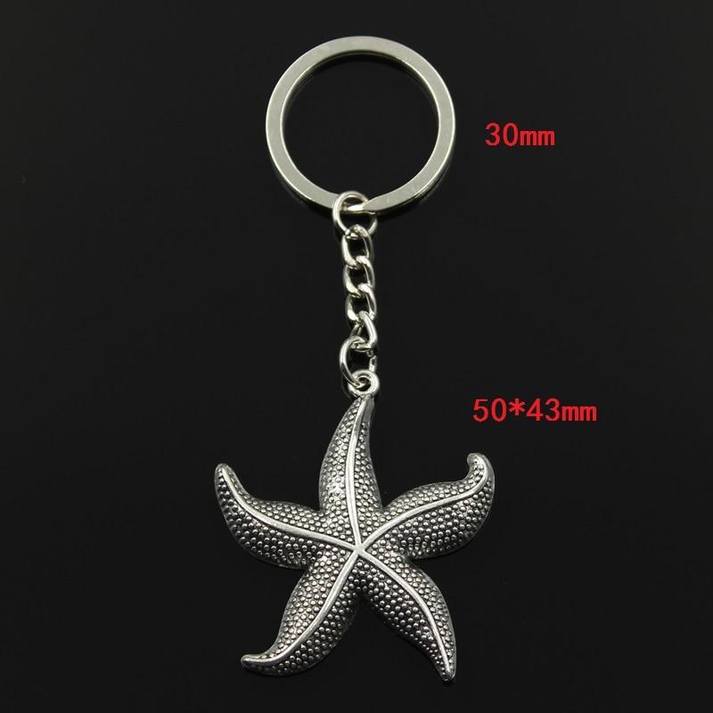 Модный 30 мм брелок для ключей, металлический брелок для ключей, ювелирные изделия, античная бронза, морская звезда, подвеска 50x43 мм