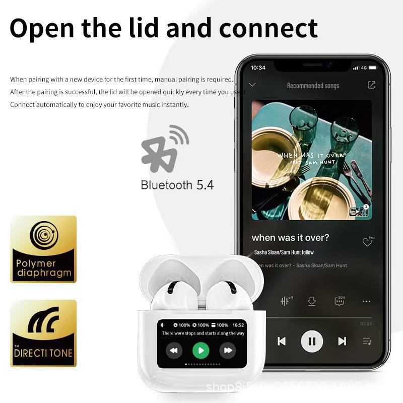 Bluetooth-наушники Huaqiangbei A9 Pro с ANC+ENC, ЖК-сенсорным экраном и умным цветным дисплеем