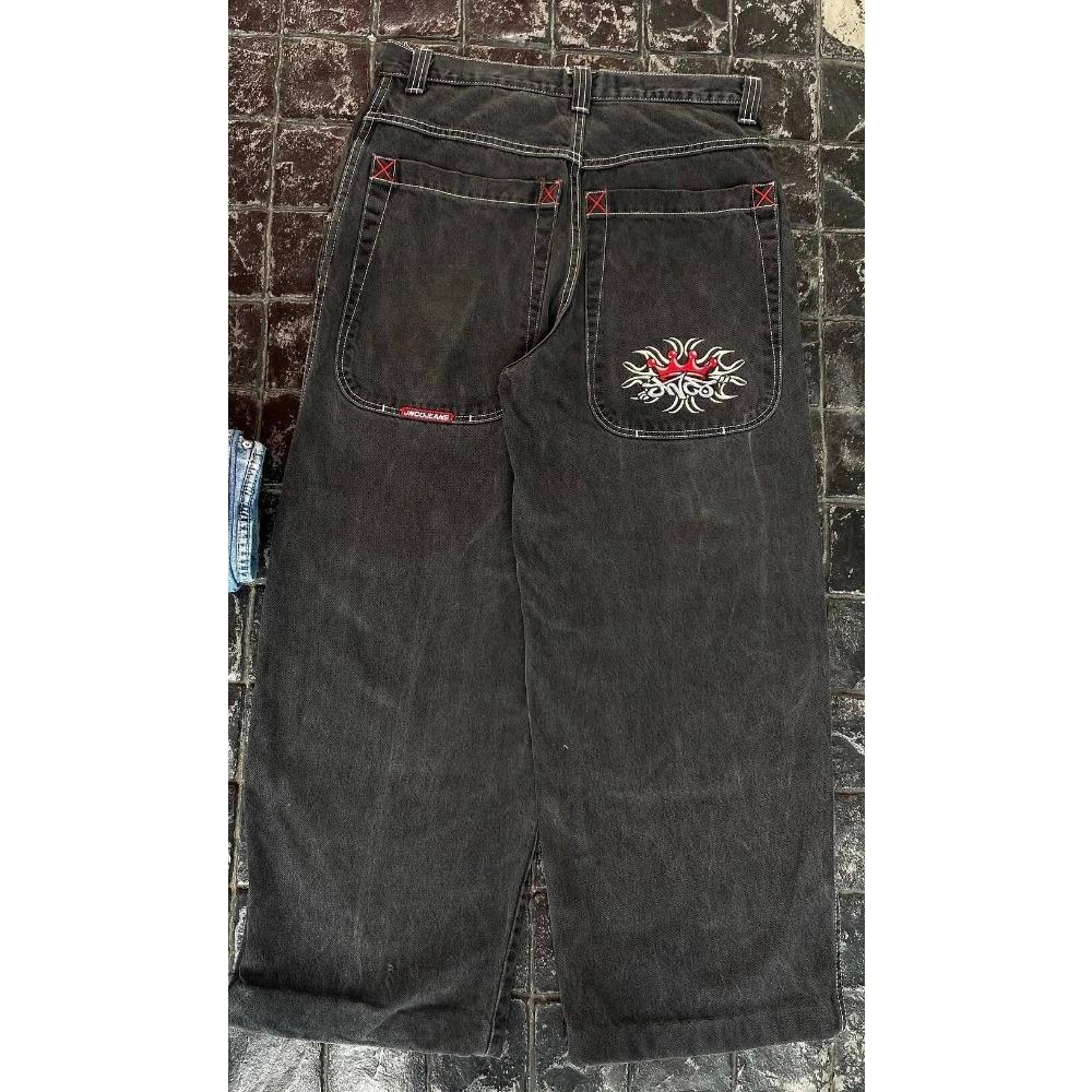 ZYLLO Baggy Jeans Y2K Clothes Men Women Harajuku Hip Hop Embroidered Vintage Blue Baggy Jeans Low Rise Wide Leg Pants