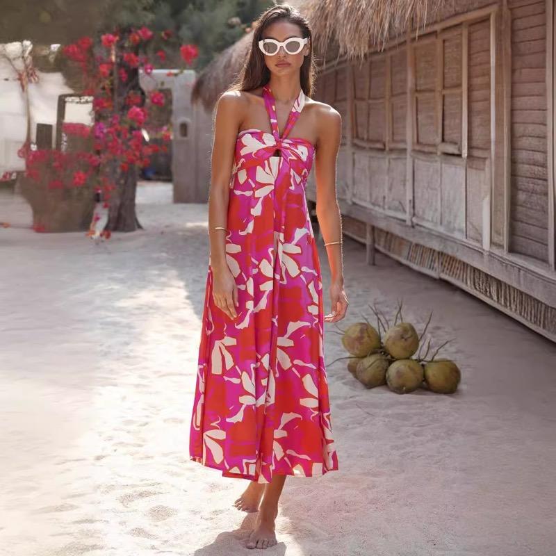 Летнее платье с вырезом на шее и длинной юбкой без рукавов для женщин