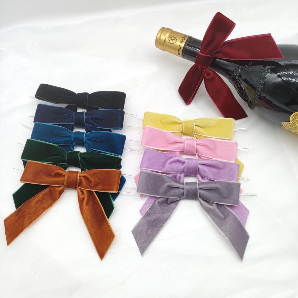 6pcs Red Green Brown Christmas Bows Velvet Twist Tie Ribbon Bows  for Wreaths Garland