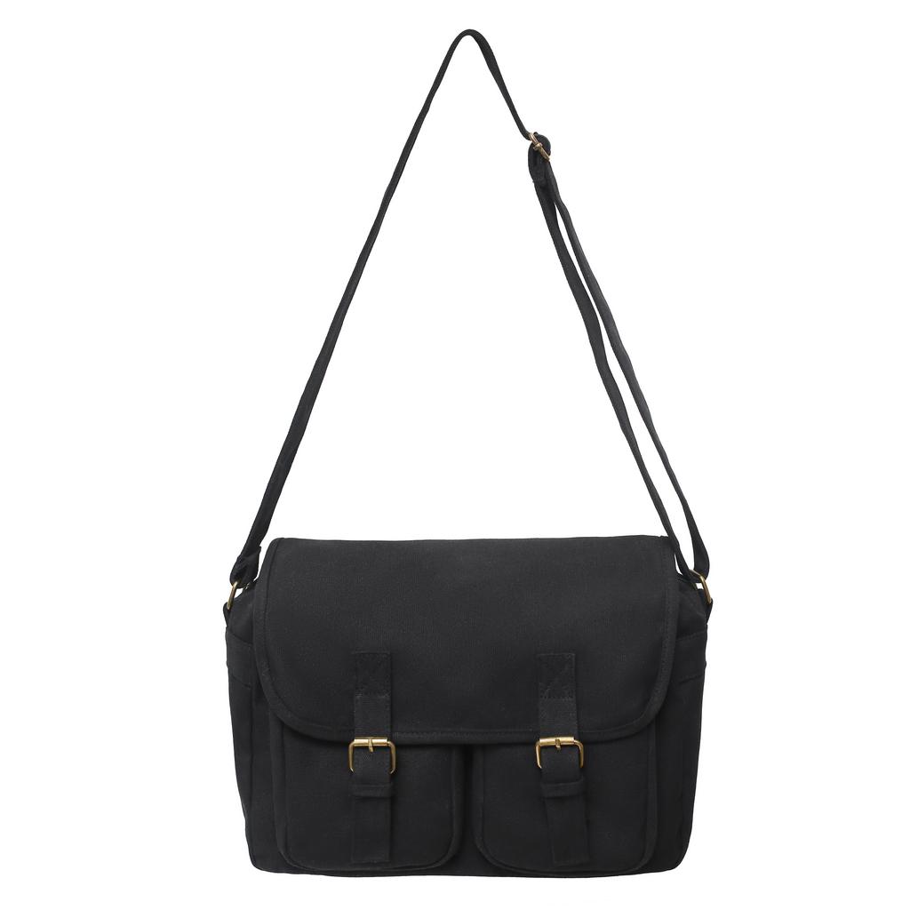 Простая винтажная сумка через плечо, легкая сумка через плечо унисекс с декором с пряжкой, повседневная квадратная холщовая сумка в стиле ретро для школы