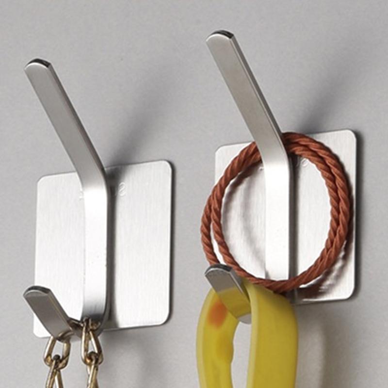 Крючок из нержавеющей стали для дома, кухни, настенный, без дырокола, для ванной, водонепроницаемый, с сильным клеем, для хранения, двойной крючок