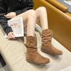 Ретро этническая маленькая подвеска маленькие короткие ботинки женские 2025 новый осень и зима рукав круглый носок ботинки на наборном каблуке облегающие короткие ботинки