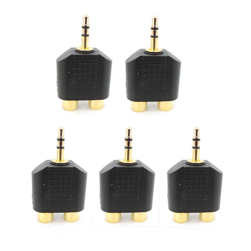 Позолоченный 3-полюсный стереоразъем 3,5 мм AUX «папа» на 2 RCA «мама» аудиоадаптер-сплиттер разъем для ПК Динамик Наушники