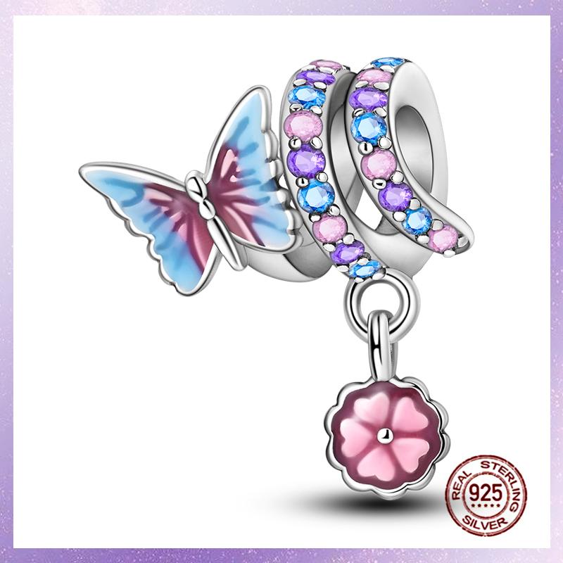 Фиолетовые Шармы Медный Fit Оригинальный Подвесной Браслет Бабочка Стекло Сердце Перо Клип Шарм Подвеска Светящаяся Бусина DIY Ювелирные Изделия