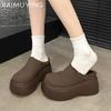 Замшевые женские хлопковые тапочки на платформе, дизайнерские туфли-мюли на среднем каблуке, новый бренд 2025 года, зимние теплые туфли для ходьбы и снега, женские туфли