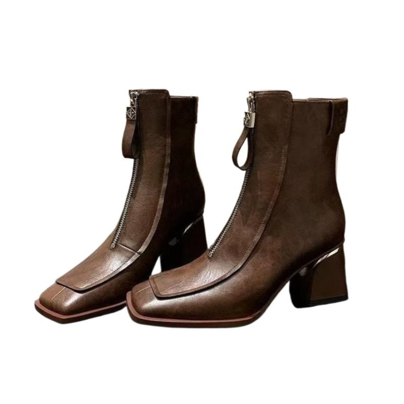 Fashion 2024 Retro Square Toe Women Ankle Boots Chunky Low Heel Short Booties Designer Cowboy Rubber Shoes Western Botines Mujer