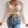 Summer New V-neck Chiffon Drawstring Lantern Sleeve Tight Fashion Sexy Shirt Top