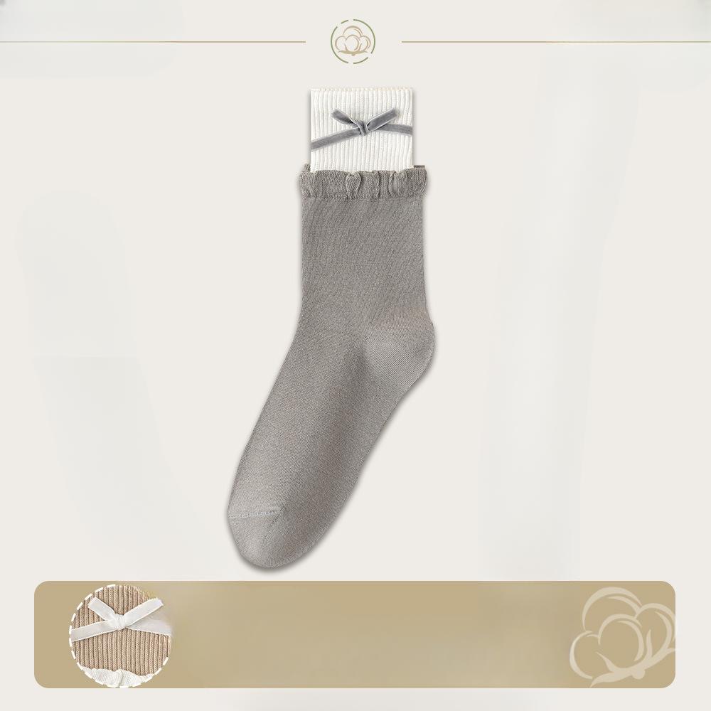 Female Spring and Autumn Fashion Anti Bacterial Deodorant Bow Lovely Sweet All Build Pile Pile Socks