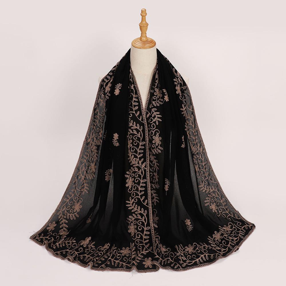 190*70cm Embroidery Hijab Scarf For Women Foulard Elegant Flower Long Scarf Headscarf Wraps Bandana Muslim Hijab Shawl Travel