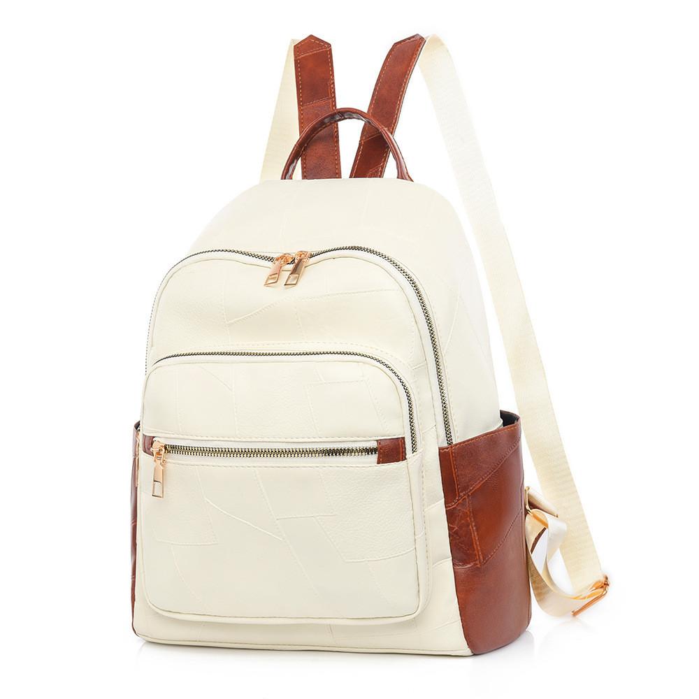 Ielgy Backpack Soft Leather Fashion Simple Waterproof Large Capacity Travel School Bag