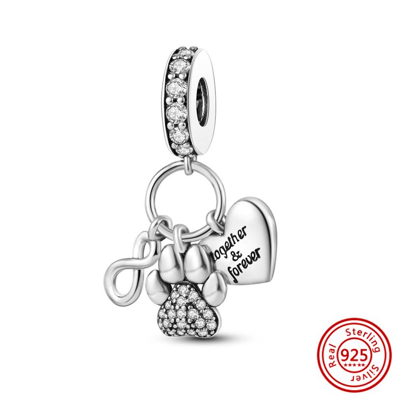 925 Sterling Copper Cute Elephant Dog Paw Print Cat Rabbit Cartoon Beads Fit Original Pantaro Charms Bracelet DIY Zircon Making