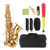 Bb Soprano Saxophone Gold Lacquer Brass Sax with Instrument Case Mouthpiece Neck Strap Cleaning Cloth Brush for
