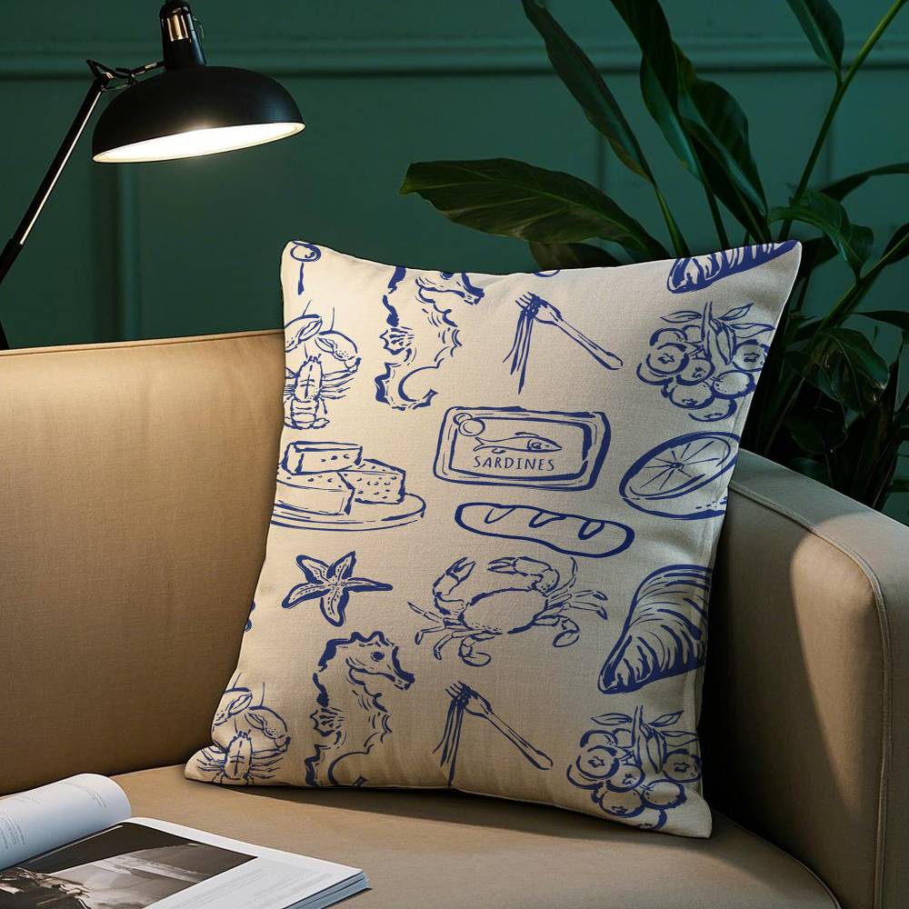 Синяя раковина Модная наволочка Плюшевая ткань Мягкая наволочка Двусторонняя печать Чехол на подушку для дивана Декоративная подушка