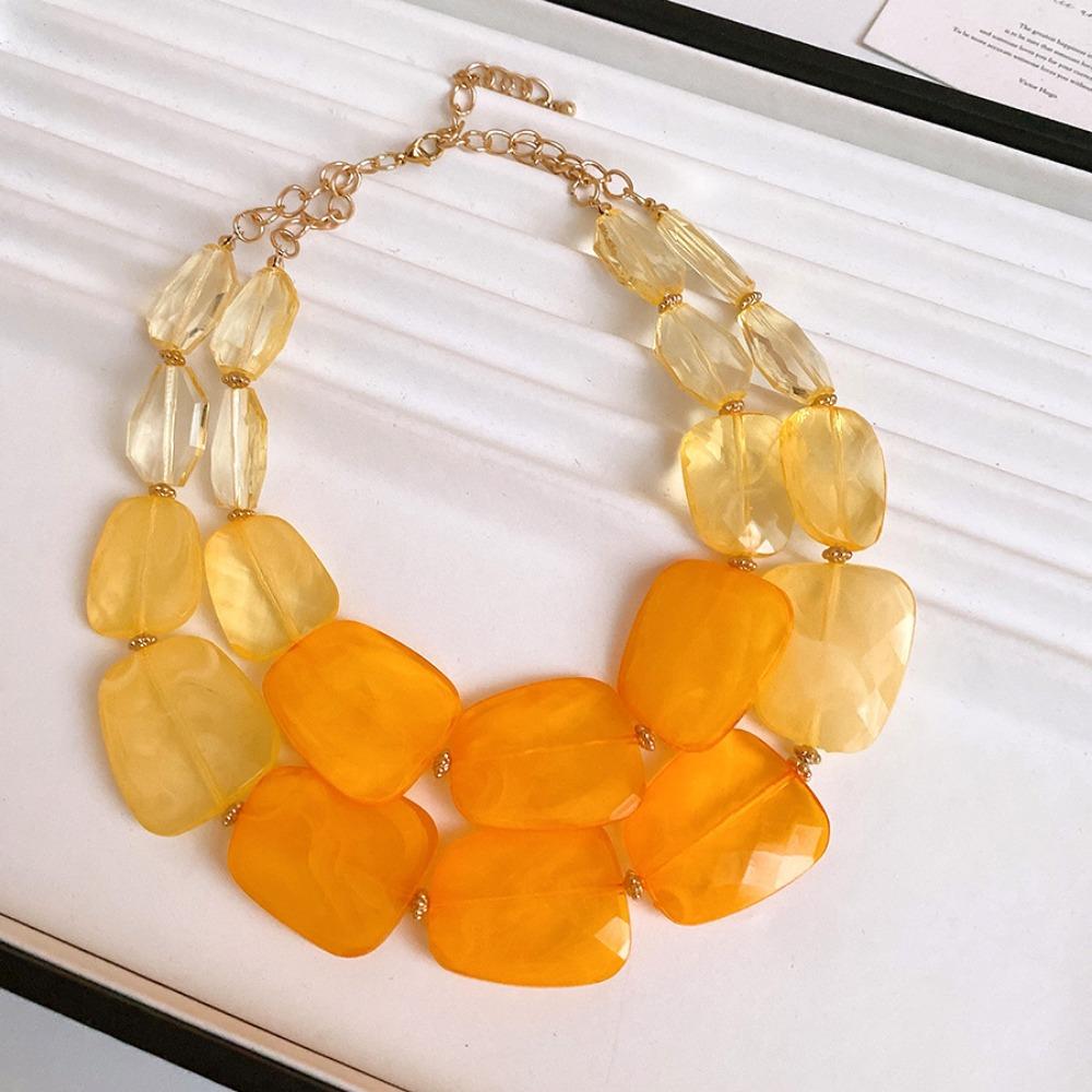 Irregular Acrylic Beaded Double-layer Necklace Exaggerated Fashion Jewelry Beaded Necklace Dopamine Color Clavicle Chain Gift
