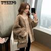 O-neck Women's Color Matching Thick Warm Zipper Coats Autumn Winter Women Large Size Plush Lamb Wool Jackets