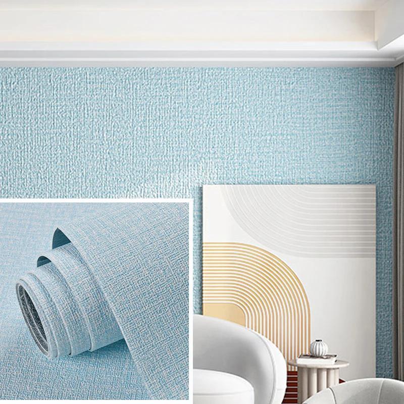 50cmX2.8/10m Linen 3D Foam Wallpaper Self-adhesive PVC Solid Color Thickened Waterproof Background Wall Renovation Wall Stickers