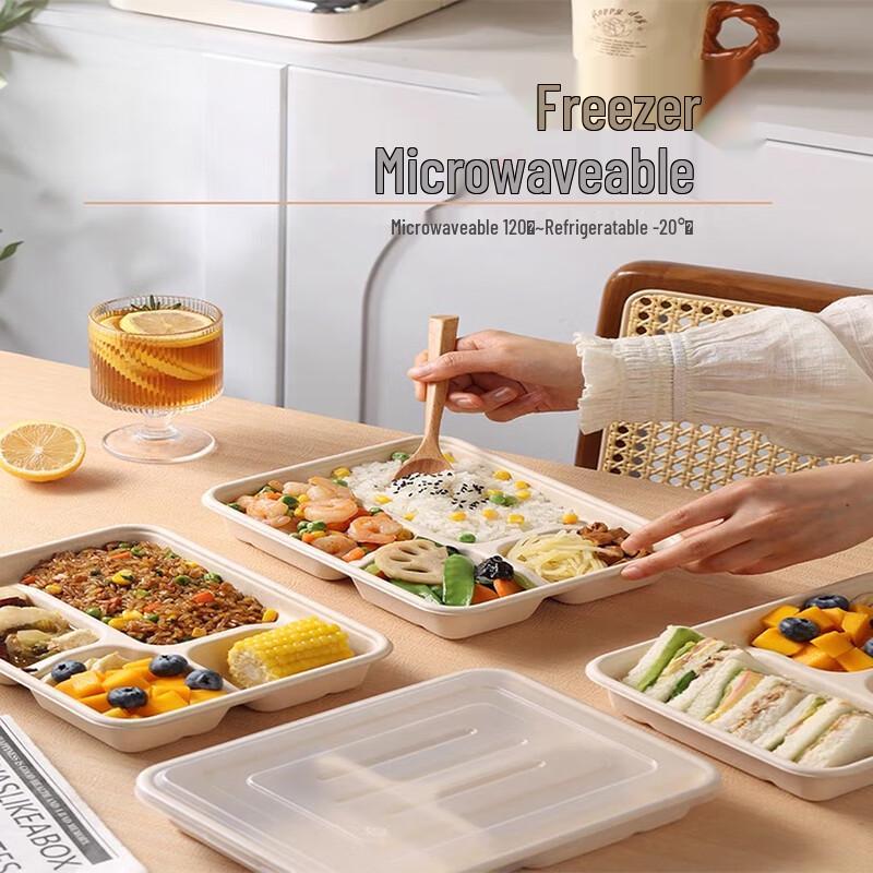 MOLUONA Disposable 3-Compartment Pulp Food Containers