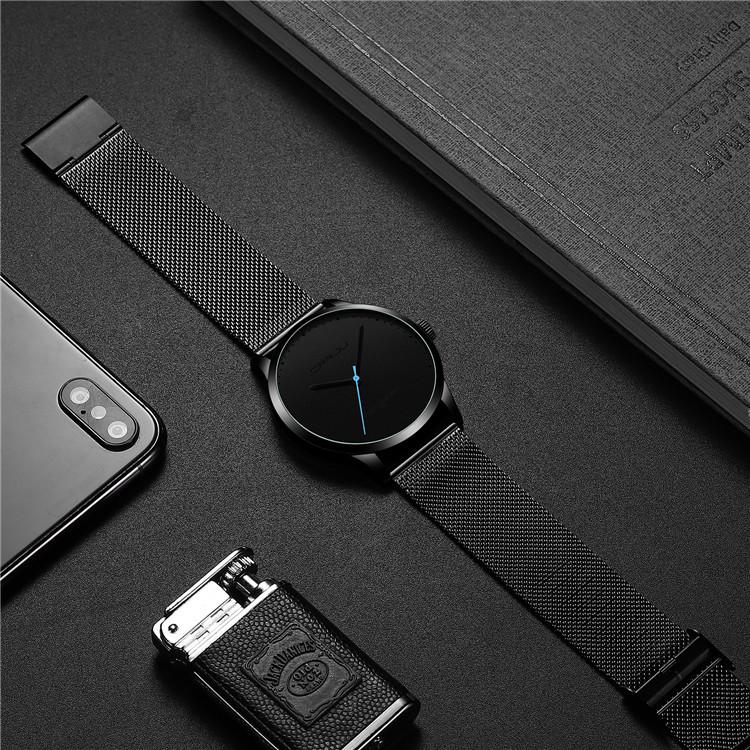 CRRJU-2167 Кварцевые часы с календарем, водонепроницаемая сетка из нержавеющей стали и модные часы для студентов-мужчин