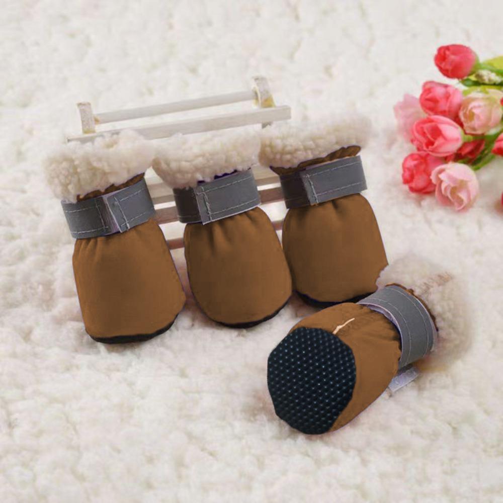4Pcs Warm Non-slip Pet Dog Shoes Thick Winter Pet Footwear Waterproof Pet Foot Cover Dog