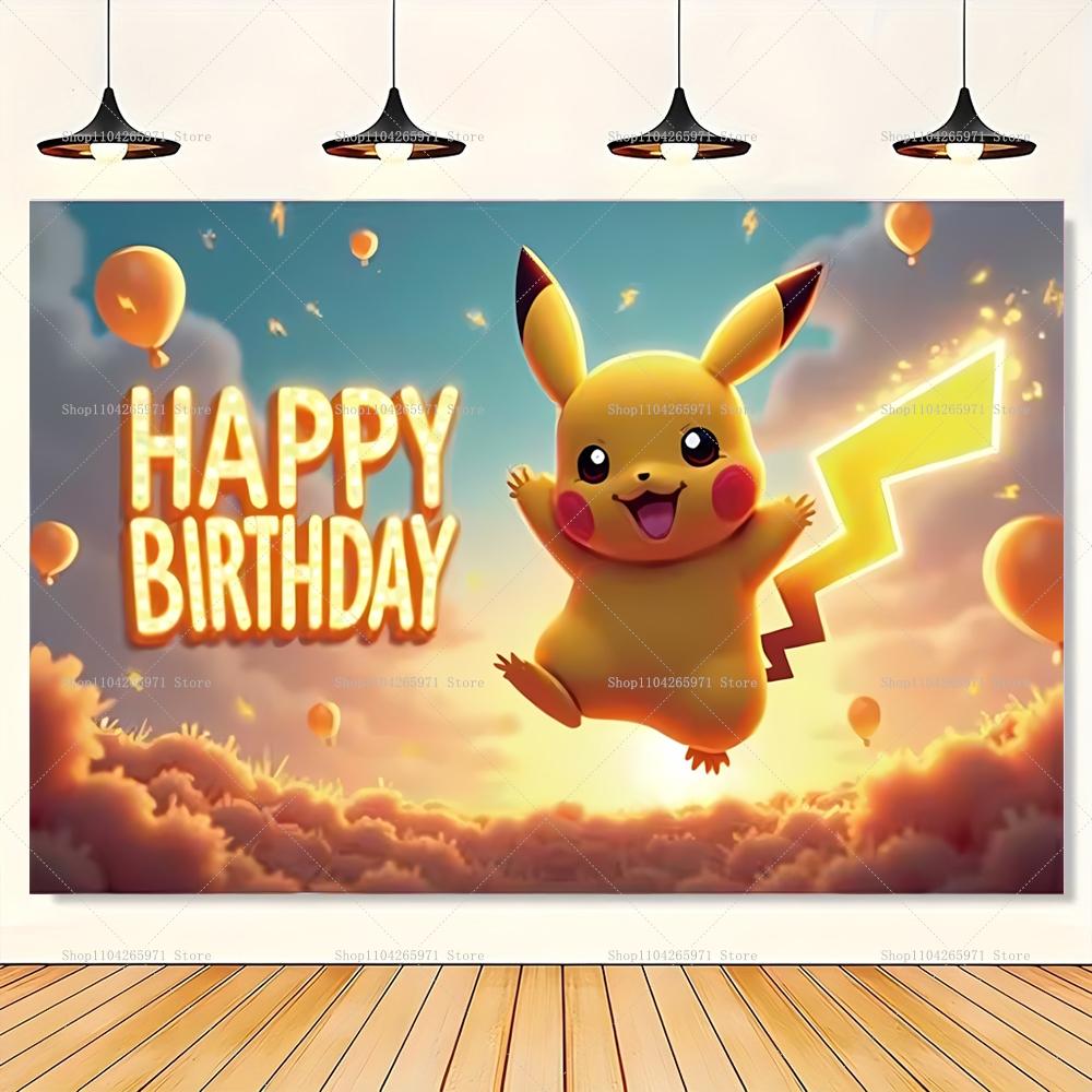 Pokemon Pikachu Backdrops Children Birthday Party Decor Photography Background Baby Shower Banner Booth Props Party Supplies