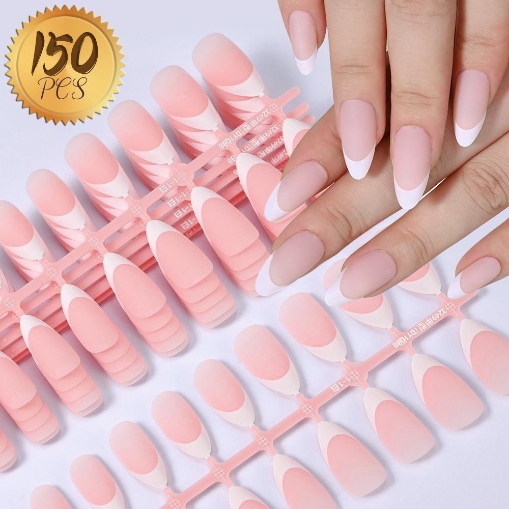 150Pcs False Nails Medium Almond Shape Fake Nails New French Nail Tips Salon Use