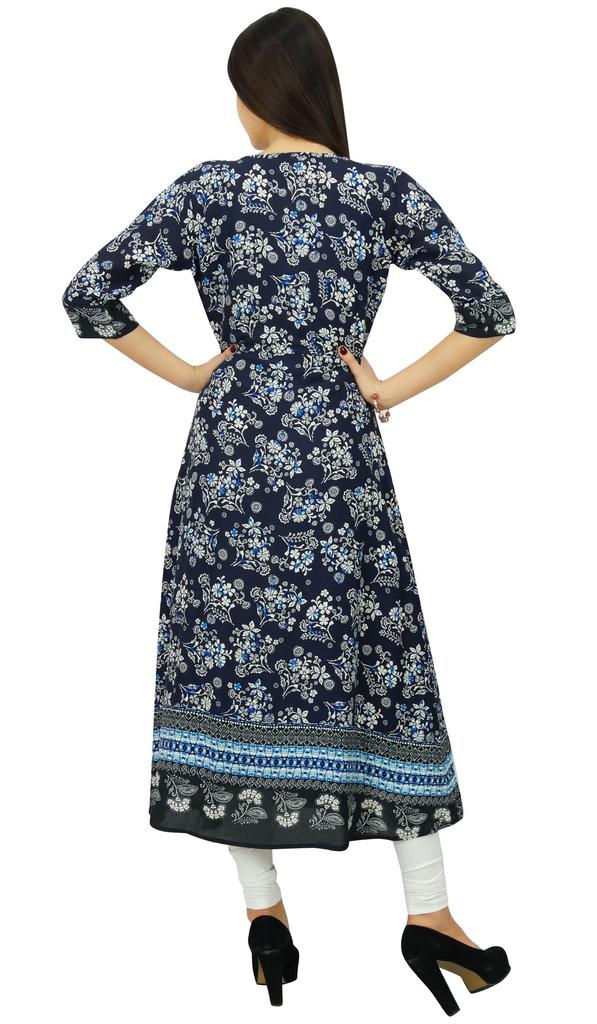 Bimba Womens 2 Piece Designer Flaired Kurta Printed Rayon Kurti Dress