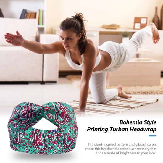 Женская повседневная повязка на голову для йоги с перекрестным узлом, высокоэластичная тюрбан в богемном стиле с принтом, повязка на голову, поглощающая пот, спортивная повязка для волос