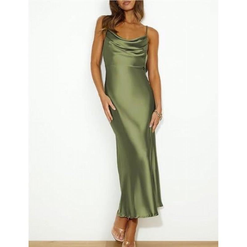 2026 Satin Slip Dress Party Evening Wear Womens Backless Strappy Maxi Elegant Loose Fit