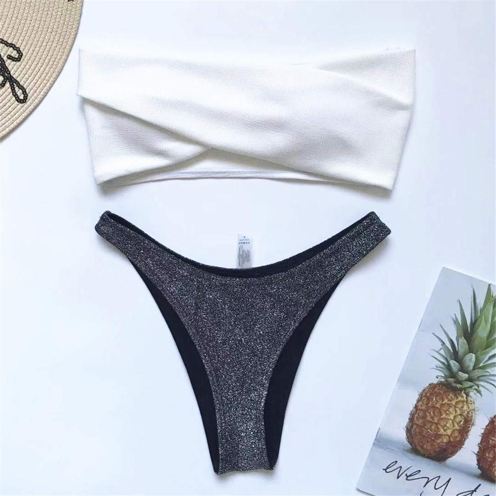 Сексуальный бандо, блестящий блестящий бикини, женский купальник, женский купальник, комплект бикини, купальный костюм